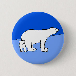 Macaron Rond 5 Cm Polar Bear Mom and Cub Peinture - Wildlife Art