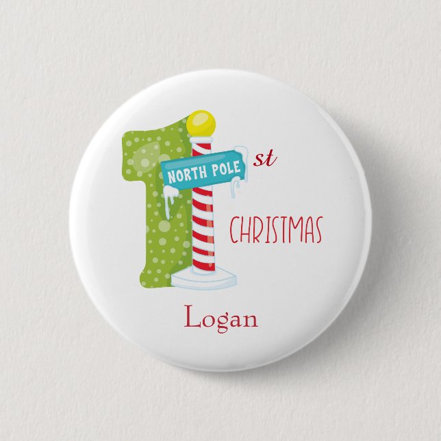 Macaron Rond 5 Cm Pôle Nord Premier Noël (Devant)