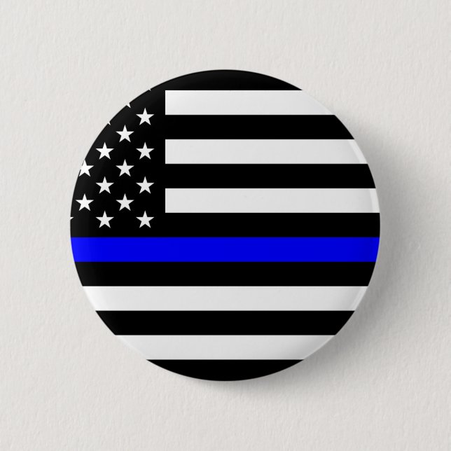 Macaron Rond 5 Cm - Police à drapeau américain Ligne Bleue Mince (Devant)
