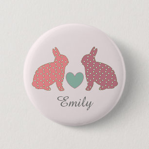 Macaron Rond 5 Cm Polka Dot Bunnies Rose Personnalisé