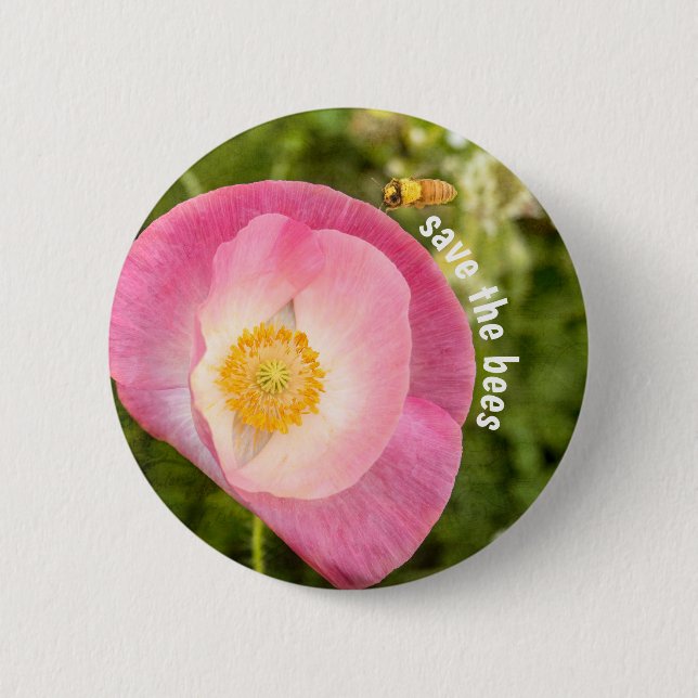 Macaron Rond 5 Cm Pollinateur Sauvez les abeilles Fleurs sauvages de (Devant)