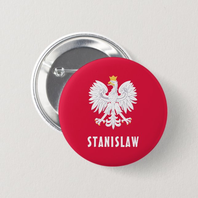 Macaron Rond 5 Cm Pologne Polonais Aigle Rouge Blanc Polska Nom pers (Devant & derrière)
