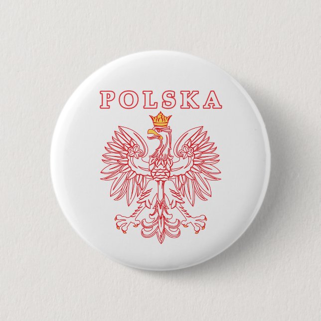 Macaron Rond 5 Cm Polska Avec Aigle Rouge Polonais (Devant)