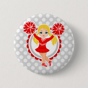 Macaron Rond 5 Cm Pom-pom girl - acclamation blonde rouge mignonne