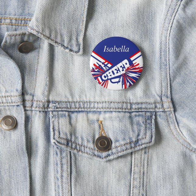 Macaron Rond 5 Cm Pom-pom girl en bleu, blanc et rouge (En situation)