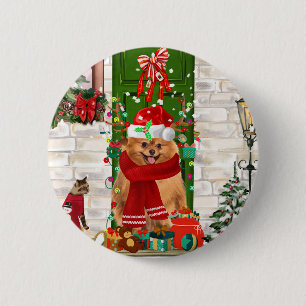 Macaron Rond 5 Cm Pomeranian Dog Christmas