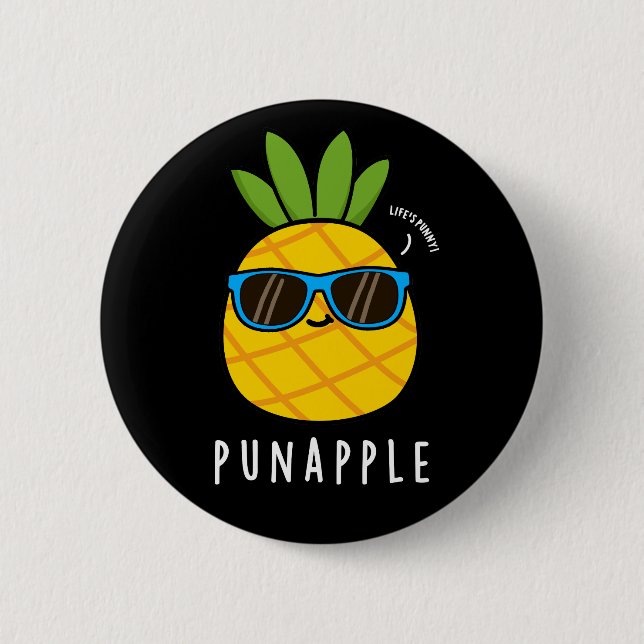 Macaron Rond 5 Cm Pomme à pistolet Funny Fruit Pun ananas Dark BG (Devant)
