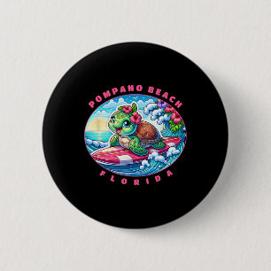 Macaron Rond 5 Cm Pompano Beach Floride Jolie Fille de Surf Tortue d