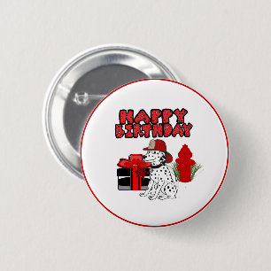 Macaron Rond 5 Cm Pompier Chien Dalmatien Hydrant d'incendie Anniver