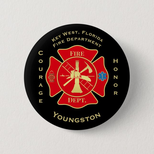 Macaron Rond 5 Cm Pompiers Maltais Transparent Emblem Fire Fighter (Devant)