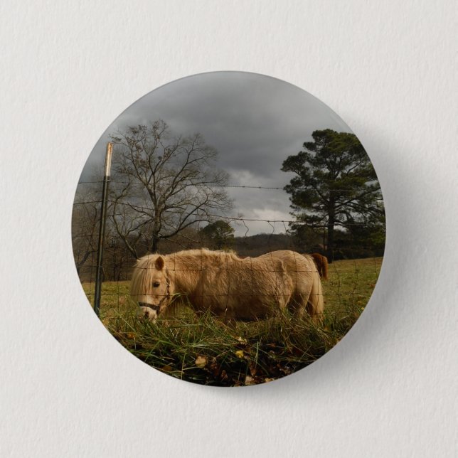 Macaron Rond 5 Cm Poney miniature blond / Cheval (Devant)