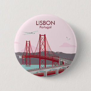 Macaron Rond 5 Cm Pont de Lisbonne sur le fleuve Tage au style vinta