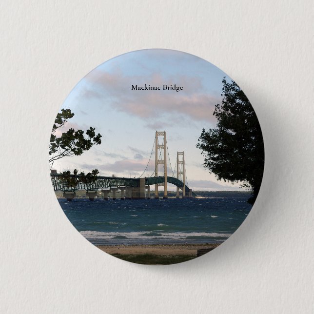 Macaron Rond 5 Cm Pont Mackinac avec bouton arbres (Devant)