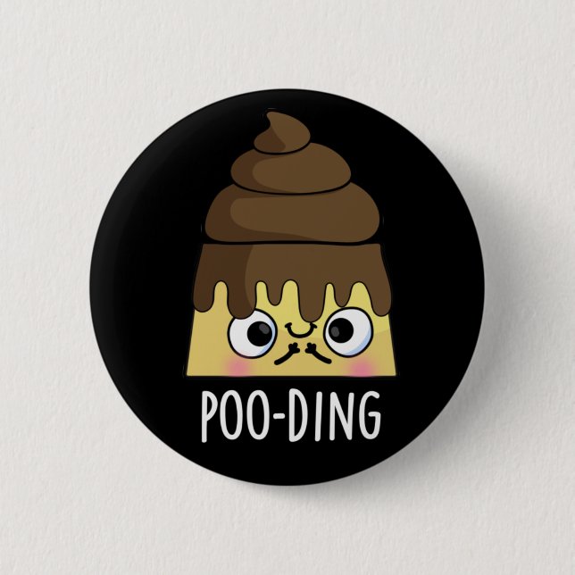 Macaron Rond 5 Cm Poo-ding Funny Poop Pudding Pun Dark BG (Devant)