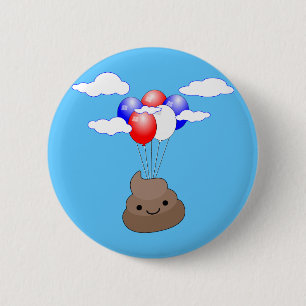 Macaron Rond 5 Cm Poo Emoji Voler Avec Des Ballons Dans Le Ciel Bleu