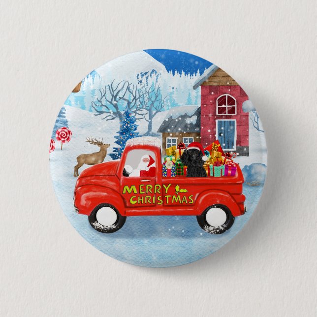 Macaron Rond 5 Cm Poodé Chien Livraison de Noël Camion Neige (Devant)