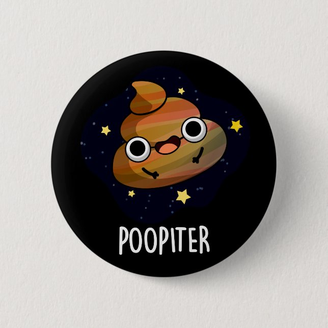 Macaron Rond 5 Cm Poopiter Funny Planet Jupiter Pun Dark BG (Devant)