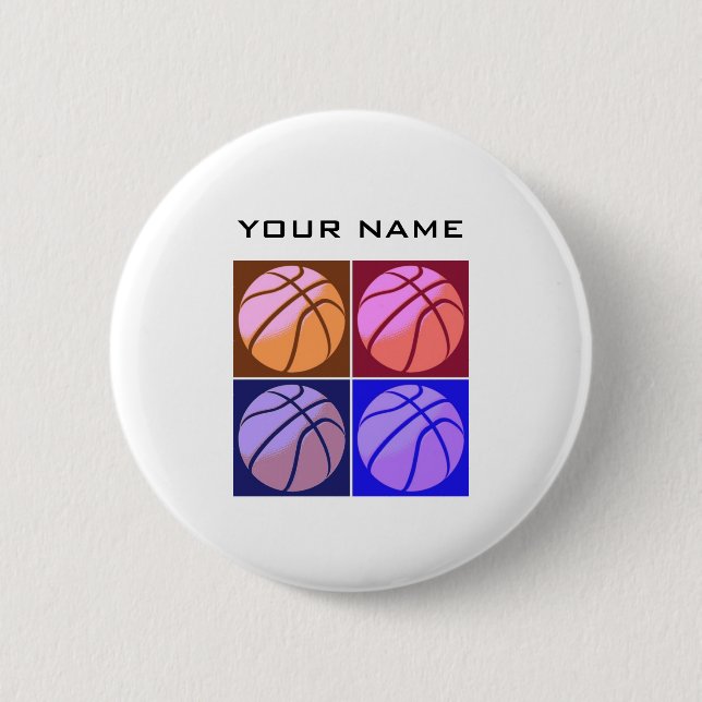 Macaron Rond 5 Cm Pop Art Basketball Votre nom (Devant)
