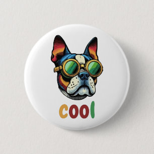 Macaron Rond 5 Cm Pop Art Bulldog Avec lunettes