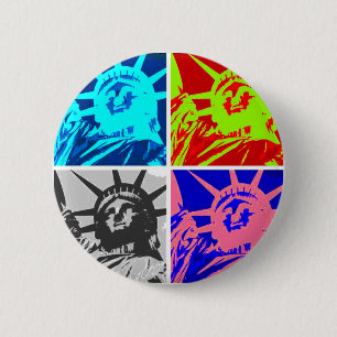 Macaron Rond 5 Cm Pop Art Lady Liberty New York City