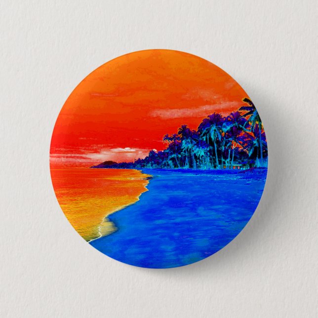Macaron Rond 5 Cm Pop Art Plage Exotique Palmiers (Devant)