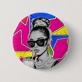 Macaron Rond 5 Cm Pop Art Retrô Mulher Fashion Preto e Branco 