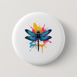 Macaron Rond 5 Cm Pop coloré artistique Art peint libellule