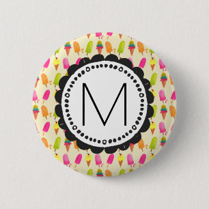 Macaron Rond 5 Cm Popsicles et crème glacée Monogramme personnalisé