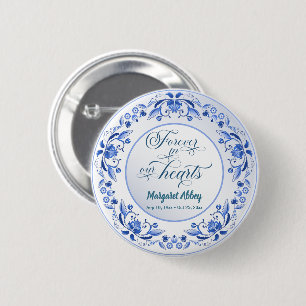 Macaron Rond 5 Cm Porcelaine Blue Floral Funeral Keepsaké