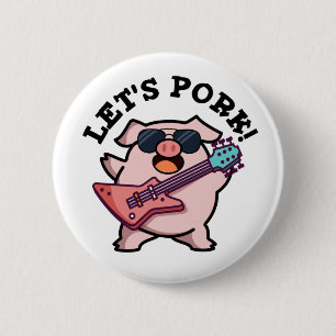 Macaron Rond 5 Cm Pork Funny Rock Guitare Pig Pun