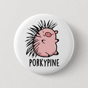 Macaron Rond 5 Cm Porky-pine Funny Porcupine Pig Pun