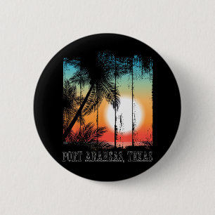Macaron Rond 5 Cm Port Aransas Texas Beach Palms Surf de vacances Su