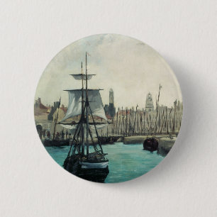 Macaron Rond 5 Cm Port de Calais par Manet, Impressionnisme Vintage