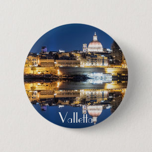 Macaron Rond 5 Cm Port de la vieille ville de La Valette la nuit