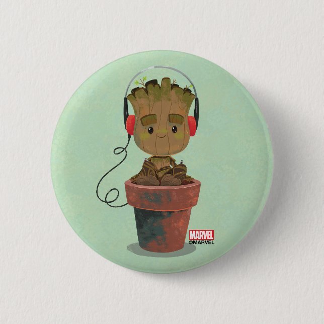 Macaron Rond 5 Cm Porter un casque Groot (Devant)