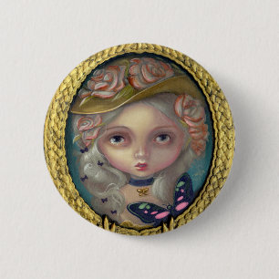 Macaron Rond 5 Cm "Portrait avec le bouton d'un casquette fleuri"