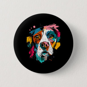 Macaron Rond 5 Cm Portrait de chien abstrait vibrant pop art