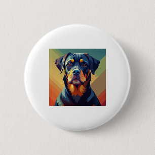 Macaron Rond 5 Cm Portrait de chien coloré Rottweiler Art Pop Rétro