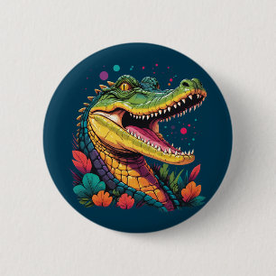 Macaron Rond 5 Cm Portrait de crocodile coloré