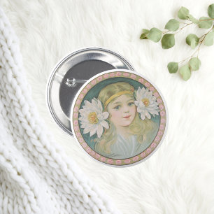 Macaron Rond 5 Cm Portrait de fille de fleurs Lotus