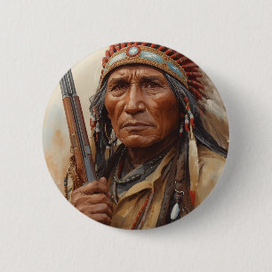 Macaron Rond 5 Cm Portrait de Geronimo, chef de guerre indien