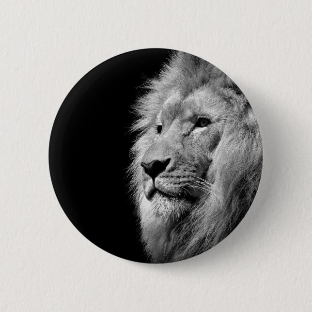 Macaron Rond 5 Cm Portrait de Lion noir blanc - Photographie d'anima (Devant)