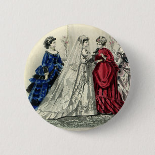 Macaron Rond 5 Cm Portrait de mariage victorien vintage de la mariée