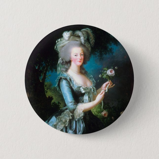 Macaron Rond 5 Cm Portrait de Marie Antoinette avec un Rose (Devant)