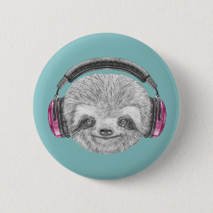 Macaron Rond 5 Cm Portrait De Sloth   Porter un casque
