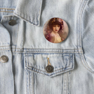 Macaron Rond 5 Cm Portrait de style vintage de la belle Florale femm