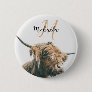 Macaron Rond 5 Cm Portrait de vache Highland nom personnalisé monogr