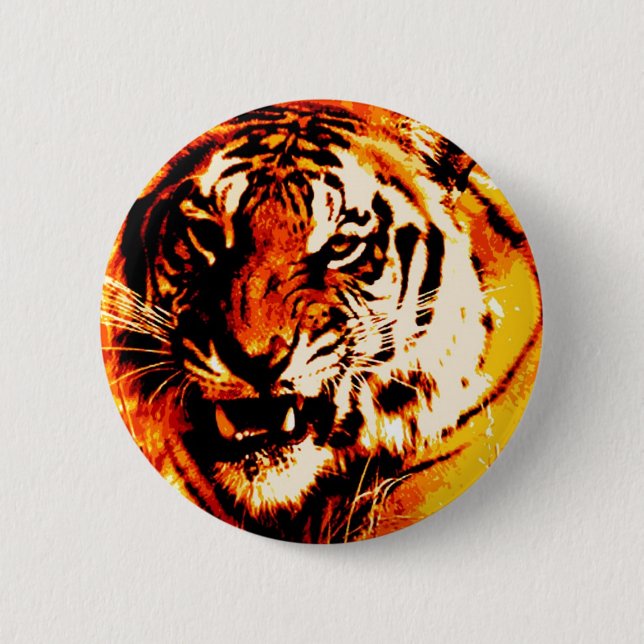 Macaron Rond 5 Cm Portrait du tigre (Devant)