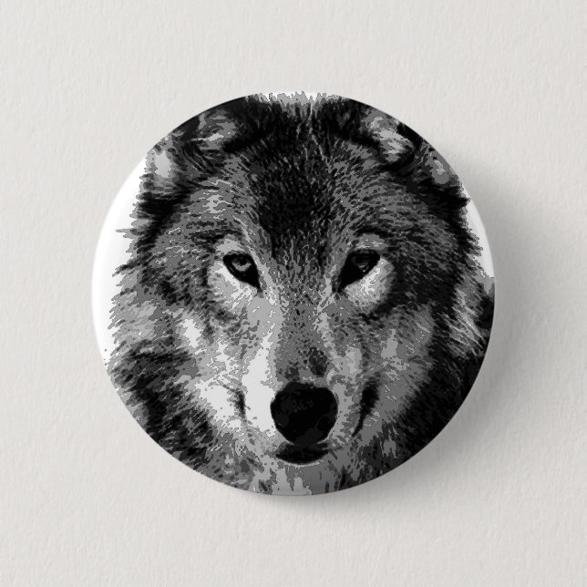 Macaron Rond 5 Cm Portrait noir et blanc Wolf (Devant)