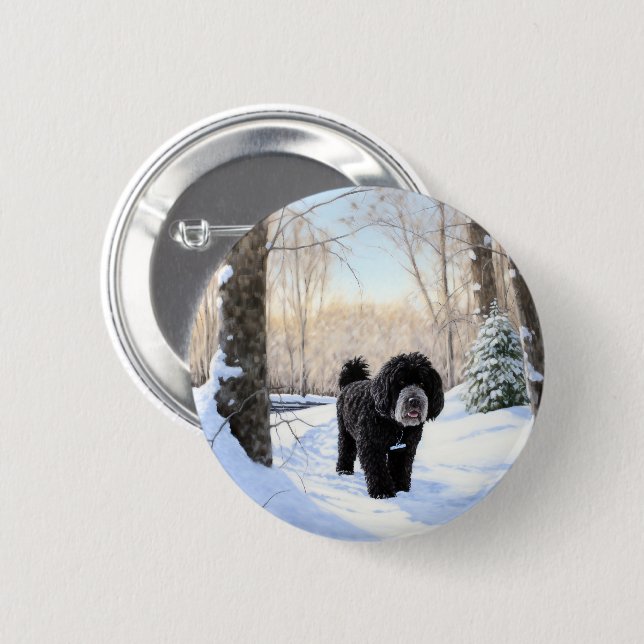 Macaron Rond 5 Cm Portugais Water Dog Laisser neiger Noël (Devant & derrière)